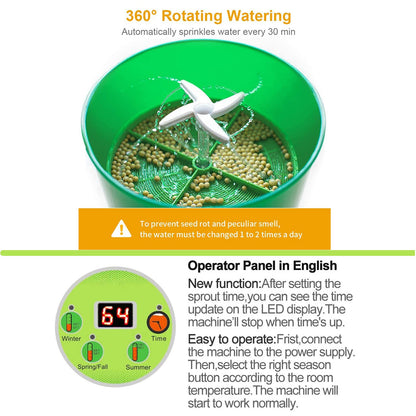 Bean Sprouts Machine, Seed Sprouter Kits, LED Display Time, Intelligent Automatic Bean Sprouts Maker, 3 Layers Function Large Capacity Seed Grow, Also for Radish, Alfalfa, Wheatgrass, Broccoli Sprouts