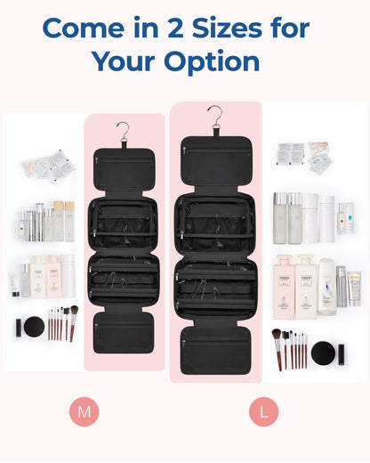BAGSMART Travel Toiletry Bag with Jewelry Organizer, Hanging Travel Bag for Toiletries, Puffy Makeup Cosmetic Bag Organizer, Carry-on Travel Accessories Essentials, Black-L