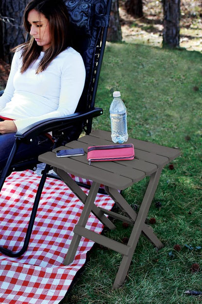 Camco 51886 Mocha Large Adirondack Portable Outdoor Folding Side Table, Perfect for The Beach, Camping, Picnics, Cookouts & More, Weatherproof & Rust Resistant