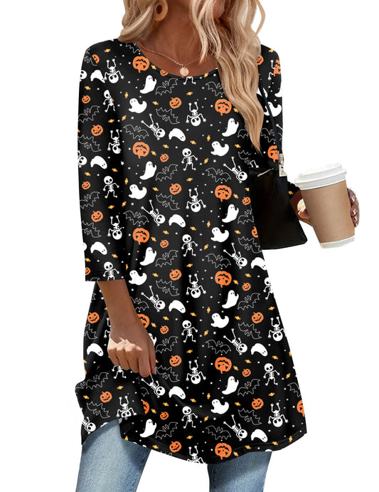 Zeagoo Halloween Pumpkin Shirt T-Shirt for Women Thanksgiving Funny Graphic Shirts Casual Autumn Tee Tops 3/4 Sleeve Tops Fall Outfits Clothes 2025 XXL