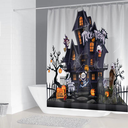 AZHM Halloween Shower Curtain Sets Haunted House Pumpkin Shower Curtains with 12 Hooks, Bathroom Decor Sets with Curtain and Rugs