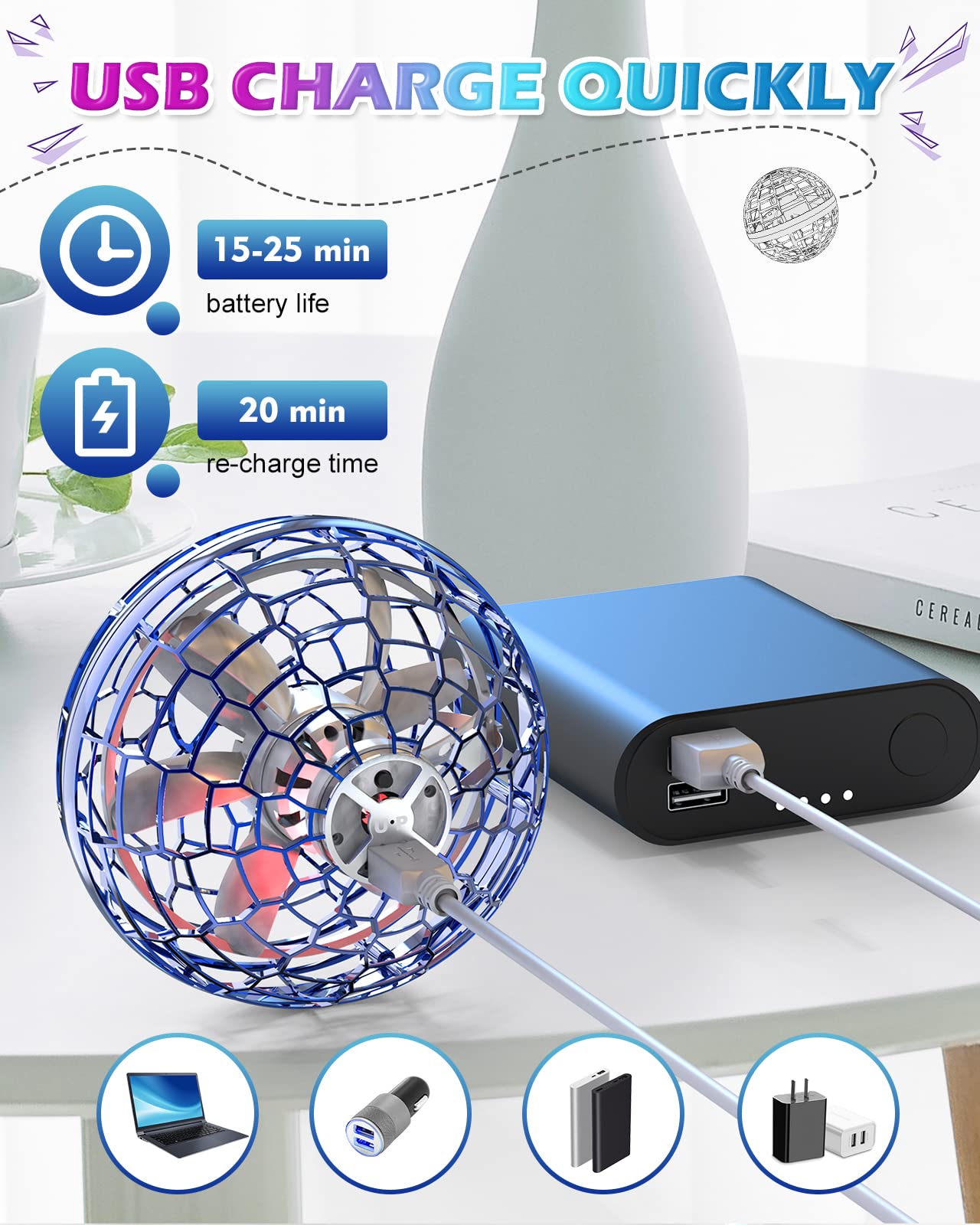 ATHLERIA Magic Flying Orb Ball Toys with Lights,UFO Hand Operated Mini Drones,Cosmic Globe Hover Ball, Boomerang Summer Outdoor Toys,Coolest Birthday Gifts for 6 7 8 9 10+ Year Old Boys Girls Teens