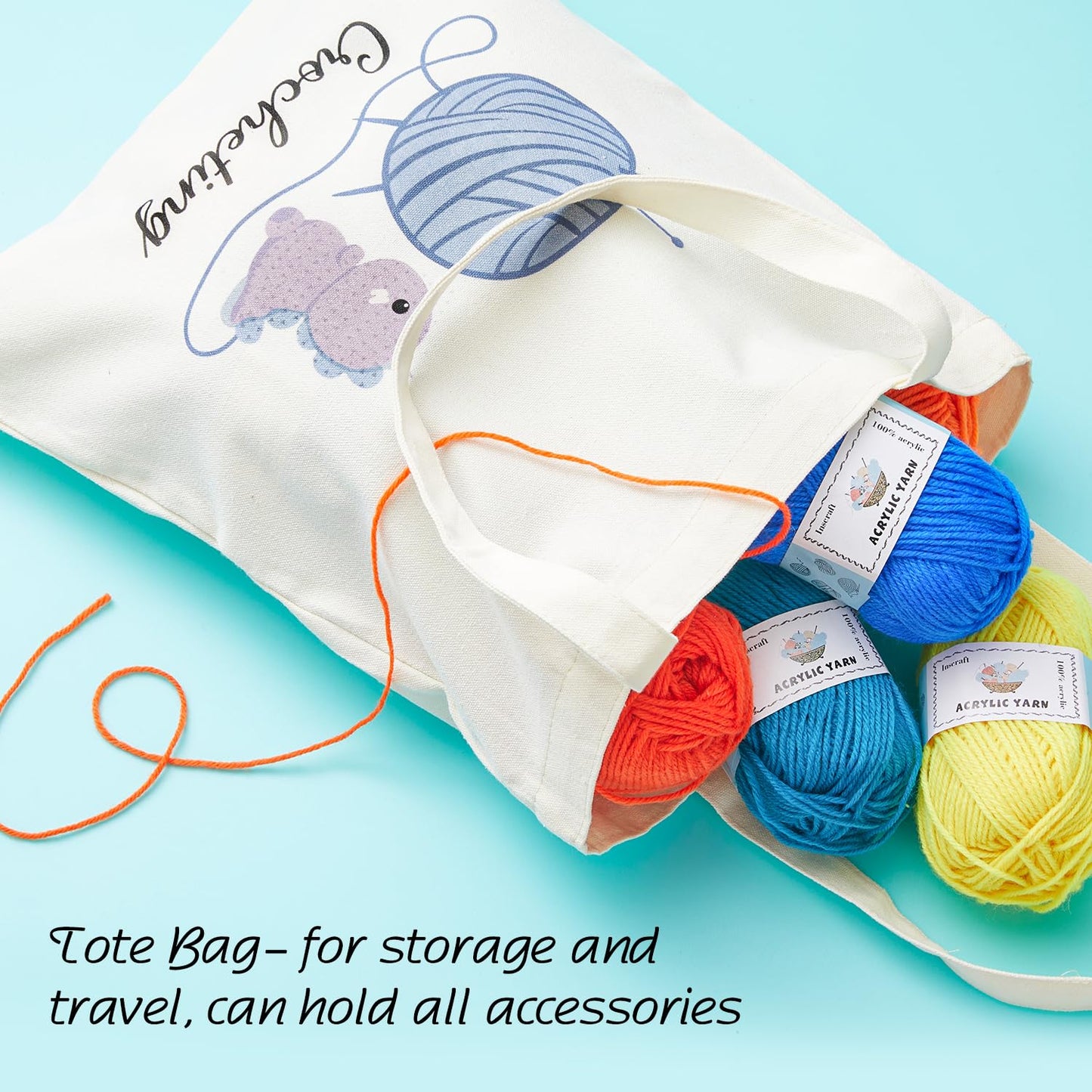 INSCRAFT Crochet Kit for Beginners Adults, 30 Acrylic Yarn Skeins 1650 Yards Yarn, 105 PCS Crochet Kit with Hooks Yarn Set,includes Canvas Tote Bag, Ideal Starter Pack for Kids Professionals