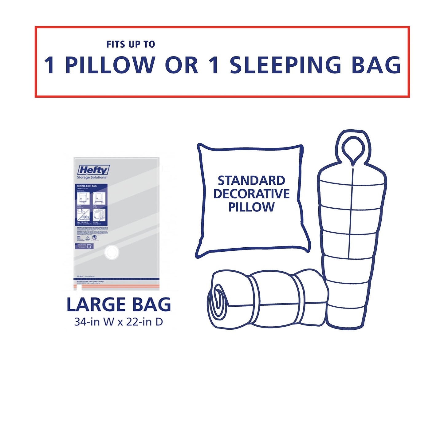 Hefty Shrink-Pak Heavy Duty Vacuum Storage Bags – For Clothes, Pillows, Towels, Blankets & More – Space Saver Vacuum Suction Seal for Home or Travel – 4 Large Bags, 34 x 22 Inches