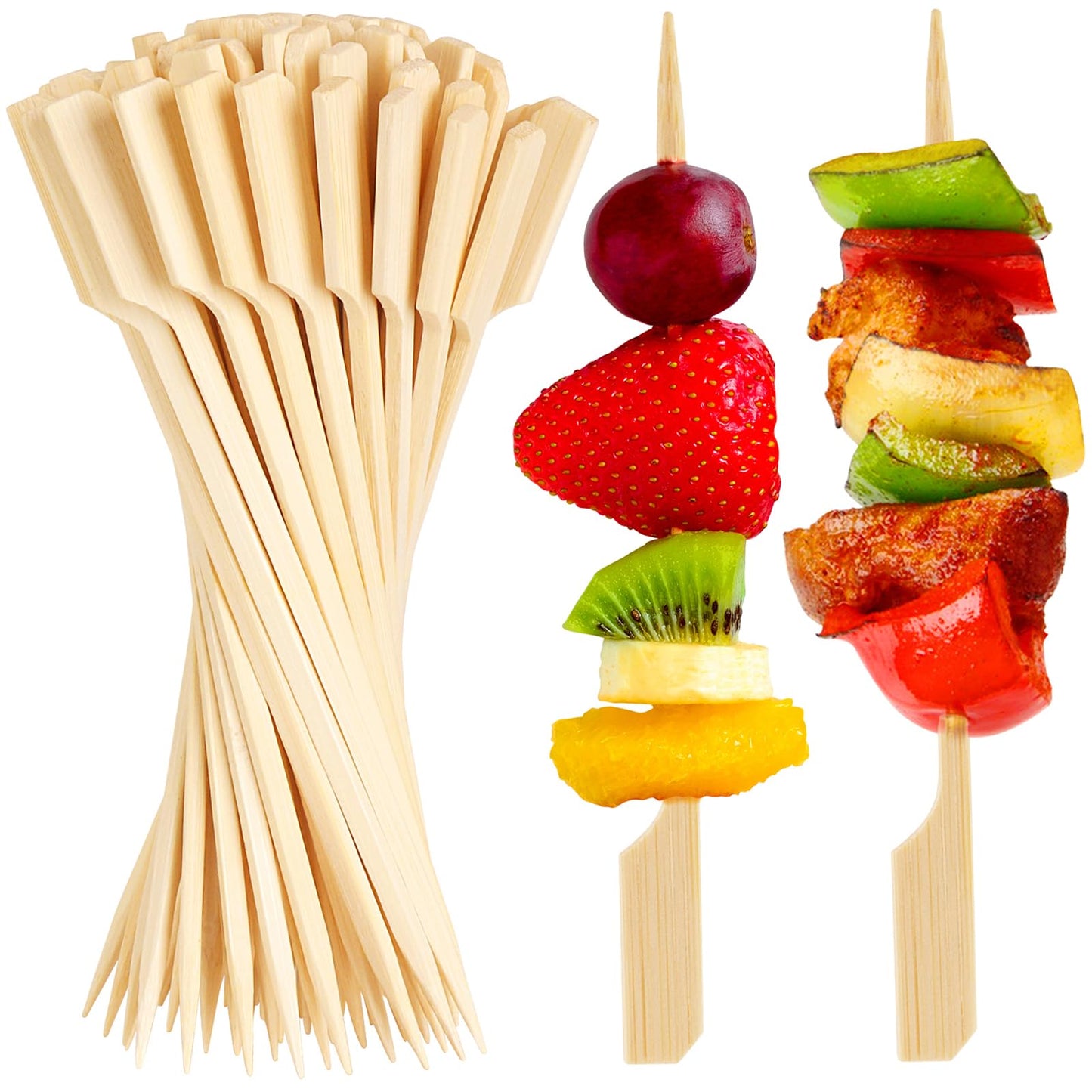 300PCS Cocktail Picks Bamboo Skewers for Appetizers, FATLODA Paddle Wooden Skewers, Fancy Flat Toothpicks for Appetizers, 4.7 IN Bamboo Sticks for Party Sandwich Fruit Charcuterie Boards Accessories