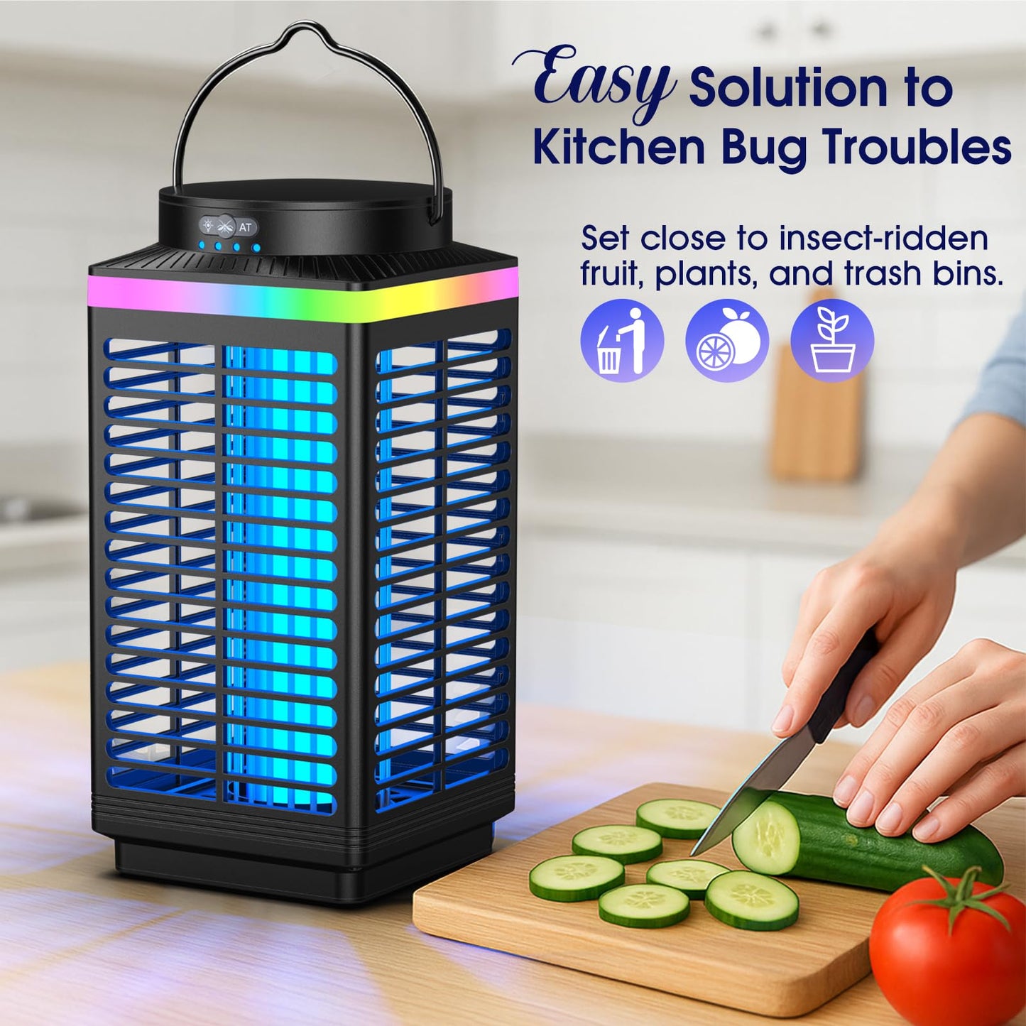 Bug Zapper Outdoor, 4-in-1 4200V Electric Mosquito Zapper, Cordless Rechargeable Bug Zapper Fly Zapper with 5000mAH Battery, Waterproof IP68, Portable & Wireless Insect Zapper for Camping Patio Black