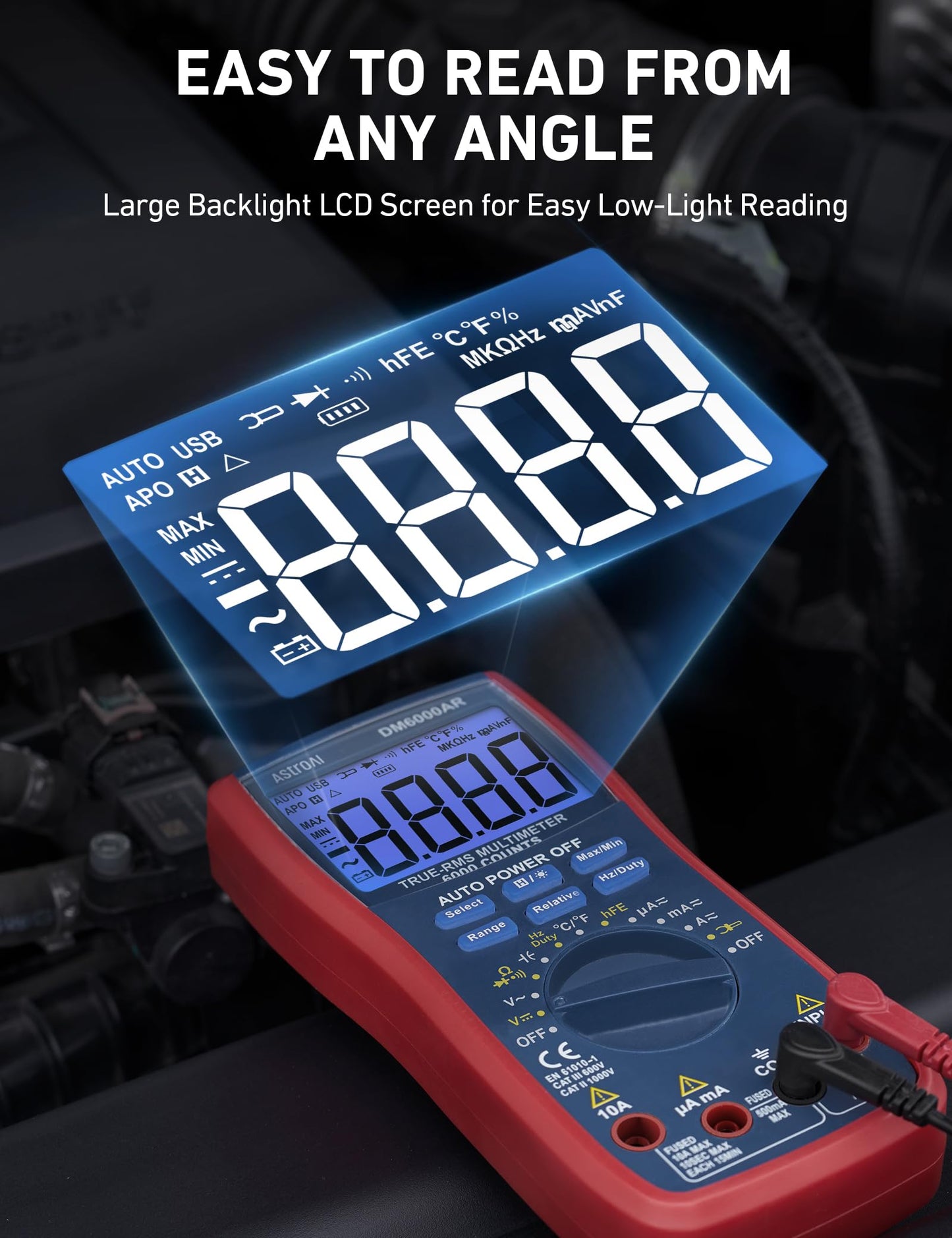 AstroAI Digital Multimeter and Analyzer TRMS 6000 Counts Volt Meter Ohmmeter Auto-Ranging Tester; Accurately Measures Voltage Current Resistance Diodes Continuity Duty-Cycle Capacitance Temperature