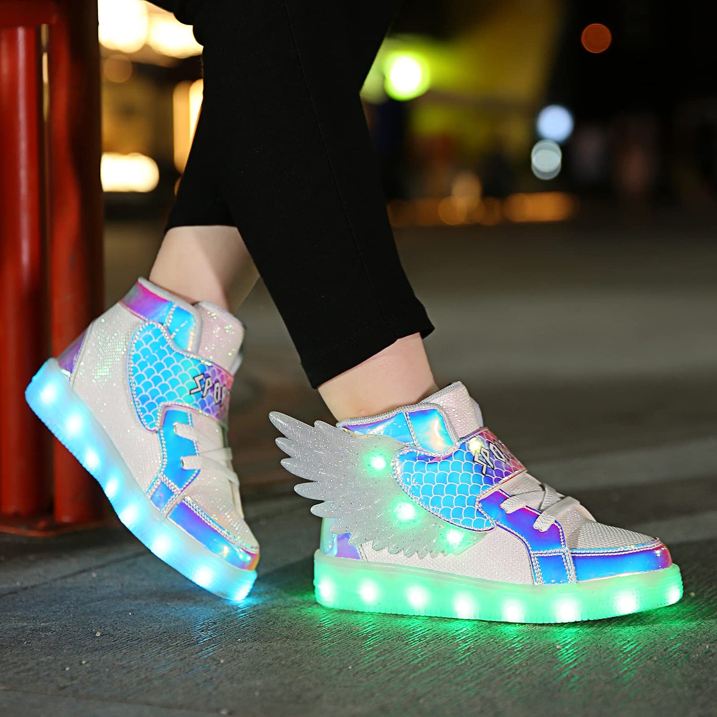 BFOEL Wings Sneakers Kids LED Light up Shoes USB Charging Flashing High-top Sneakers for Boys Girls Child Unisex(3.5 Big Kid White 35)
