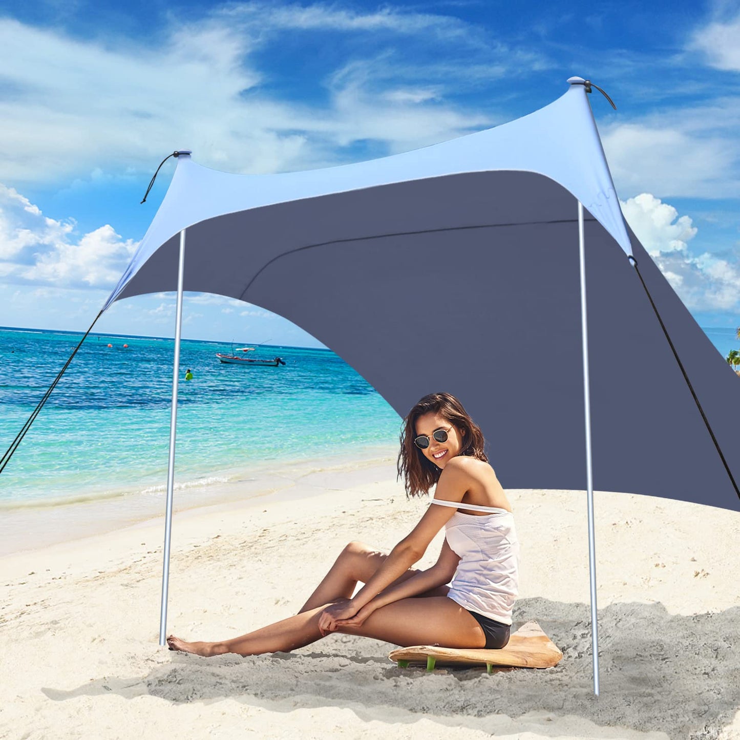 Beach Tents Pop Up 4-5 Person UPF50+, Popup Canopy Shade Camping Sun Shelter Portable with Carrying Bag, Outdoor Sunshade for Trips, Fishing or Grass Picnic (7x7 Ft 2 Pole, Blue)