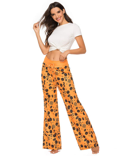 Women Halloween Pajamas Pants Ladies Pumpkin Ghost Pajama Cute Soft Lounge Bottoms Pj Pjs Jammies Fall Funny Spooky Teen Comfy Long Cozy Sleep Pant Print Orange Ghosts
