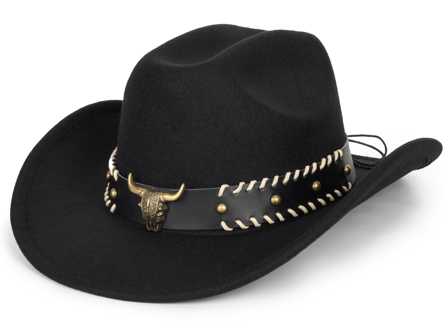 Women & Men Felt Western Cowboy Hat Classic Roll Up Brim Belt Buckle Cowgirl Fedora (M)