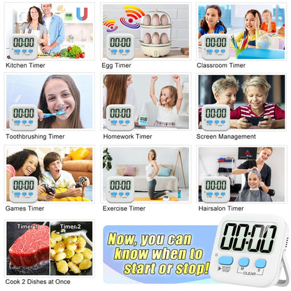 Antonki 2 Pack Digital Timer for Kids, Magnetic Countdown Kitchen Timers for Cooking, Egg, Classroom, Teacher, Exercise, Study, Oven - Battery Included