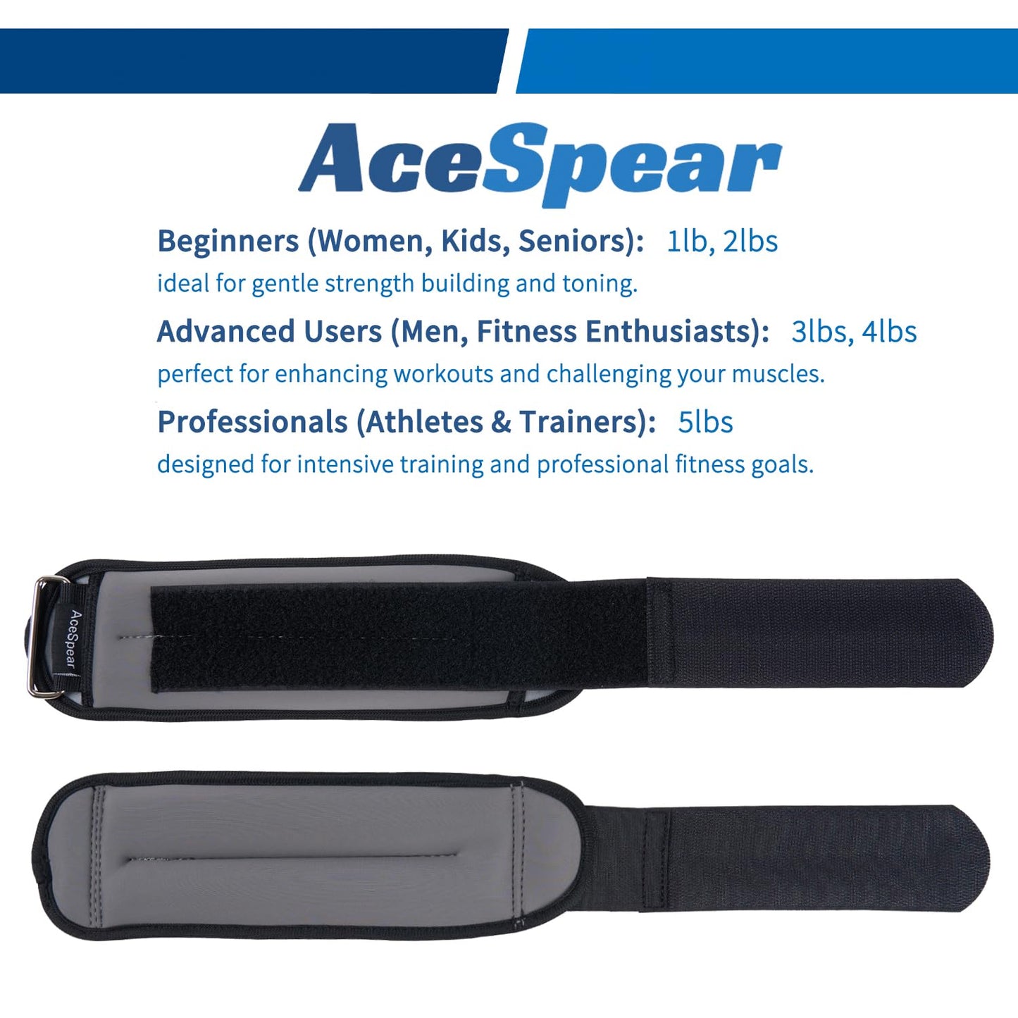 AceSpear Ankle Weights Sets for Men Women Kids 1lb 2lb 3lb 4lb 5lb Leg Weights Arm Wrist Weights Gym for Foot Exercise Training Workout Walking Jogging Yoga (Gray, 3 lbs x 2)