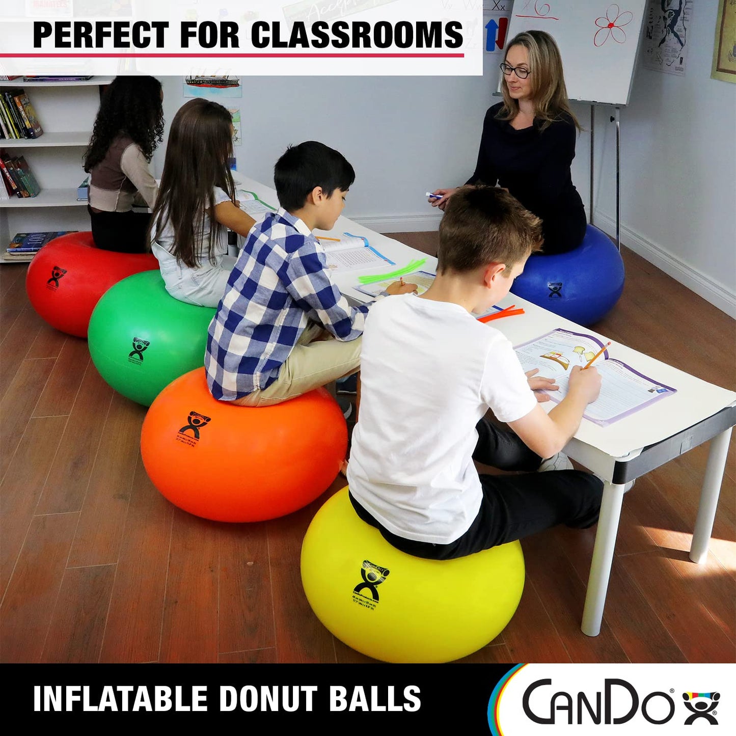 CANDO - 30-1955 CanDo Donut Exercise, Workout, Core Training, Swiss Stability Ball for Yoga, Pilates and Balance Training in Gym, Office or Classroom. Blue, 85 cm W x 45 cm