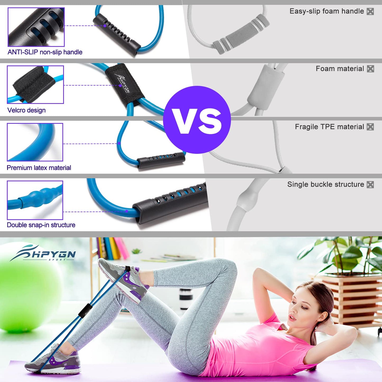 HPYGN Resistance Bands, Figure 8 Exercise Bands for Women Men, 8 Shaped Resistance Bands for Arms, Chest Expander, Yoga Gym Fitness Pulling Rope 8 Word Elastic for Exercise Muscle Training Tubing