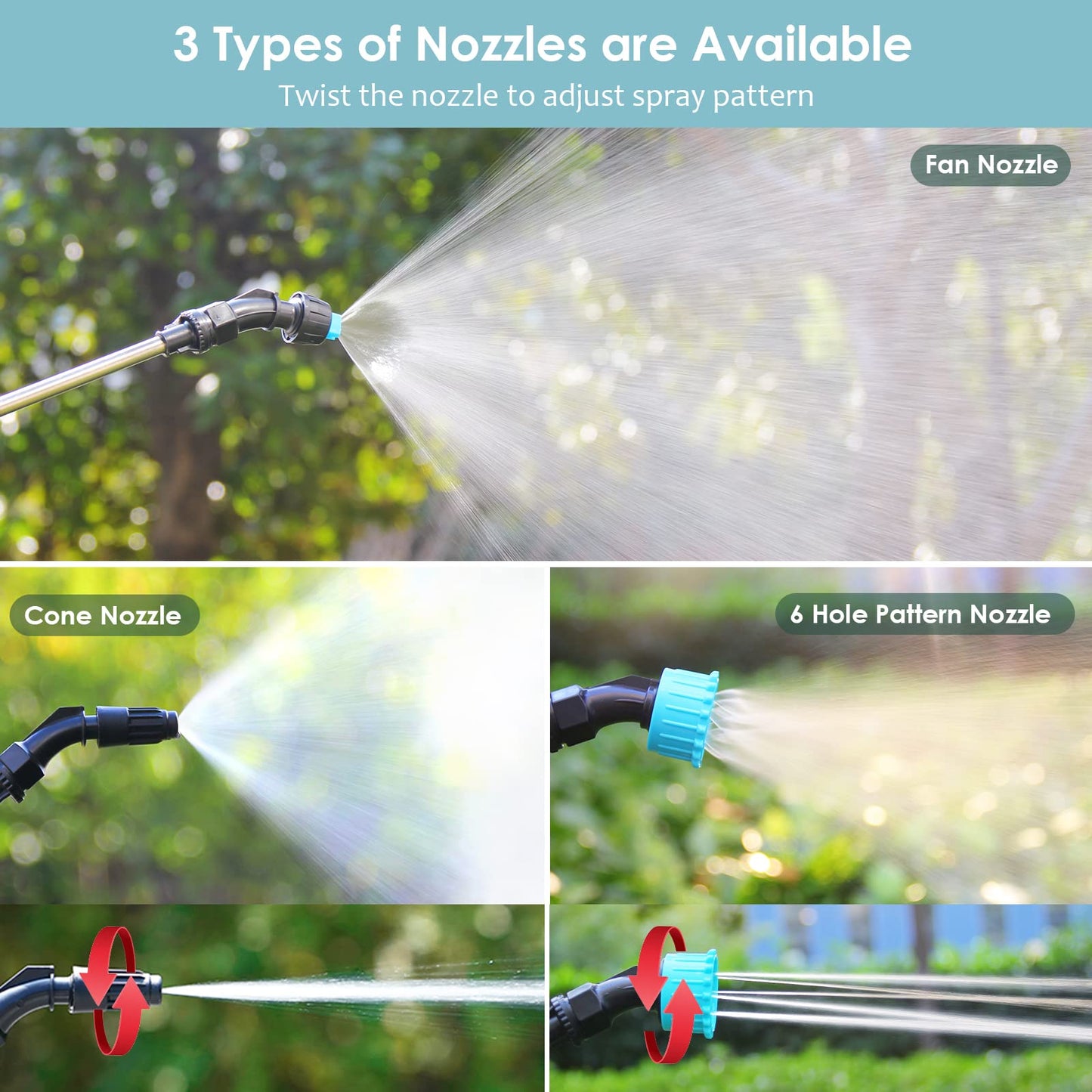 Battery Powered Sprayer 1.35Gallon, Upgrade Garden Sprayer with 3 Mist Nozzles, USB Rechargeable Handle and Retractable Wand with Adjustable Shoulder Strap for Lawn,Garden,Cleaning