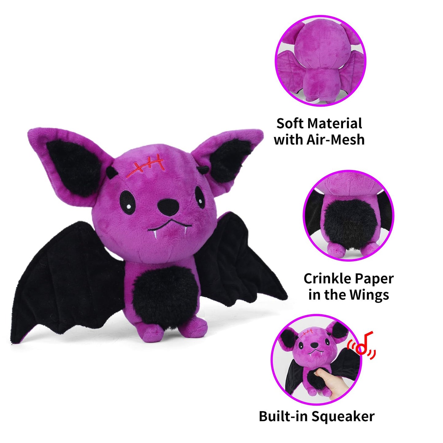 Blnboimrun Halloween Dog Toys for Aggressive Chewers, Squeaky Plush Bat with Crinkle Paper, Durable Interactive Chew Toys for Small, Medium & Large Dogs, Indoor Outdoor Play Pet Gift