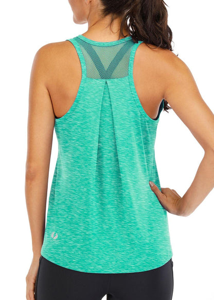 ICTIVE Workout Tops for Women Loose Fit Racerback Mesh Backless Muscle Tank Athletic Exercise Gym Shirts Light Green M