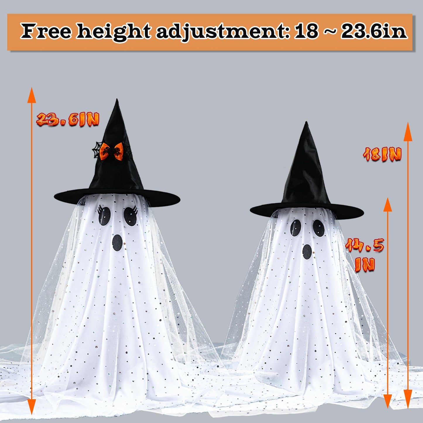 AYGXU 2pcs Halloween Decorations Indoor,Ghost Decor with String Lights Remote Control,Halloween Party Decorations,Spooky Ghost Light for Home Table Room Kitchen Office
