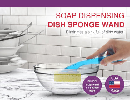 Arrow Home Products Dish Sponge with Soap Dispenser Handle - Fillable Dish Wand for Quick, Convenient Cleaning - Made in the USA - Easy to Refill, Built-In Scrubber, Ideal for Dishes and Pans