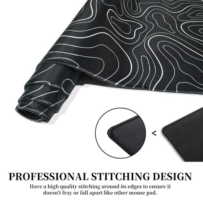 HGWALP Large Gaming TOPO Keyboard Mouse Pad Black Topographic Mouse Pad with Anti-Slip Rubber Base, Extended XXL Long Gaming Mousepad Big Mouse Pads for Desk,31.5 X 11.8 Inch