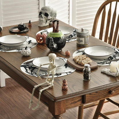 Artoid Mode Silhouette Tree Crows Halloween Round Placemats Set of 4, 14 Inch Fall Round Table Mats for Dining Decoration