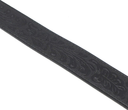 BC Belts Leather Belt Strap with Embossed Western Scrollwork 1.5" Wide with Snaps (Black-XL)