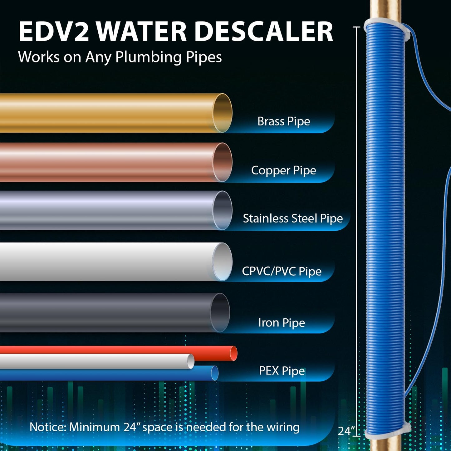 iSpring EDV2 Whole House Super Water Descaler, 10 Times More Powerful Alternative Electronic Salt-Free Hard Water Conditioner, Alloy Construction, Reduces Limescale, Prevents Deposits Build-up