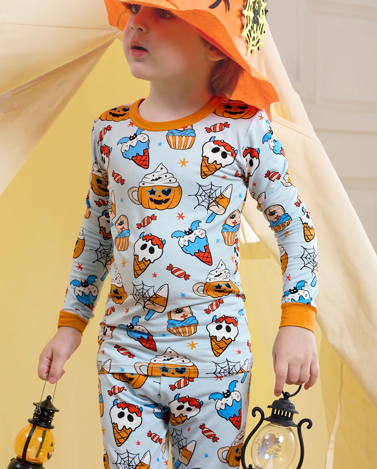 Bamboo Viscose Toddler Halloween Pajamas Boys Girls Kids Baby 2pcs Long-Sleeve Pyjamas Set 5-6Y Snug fit Sleepwear Pjs