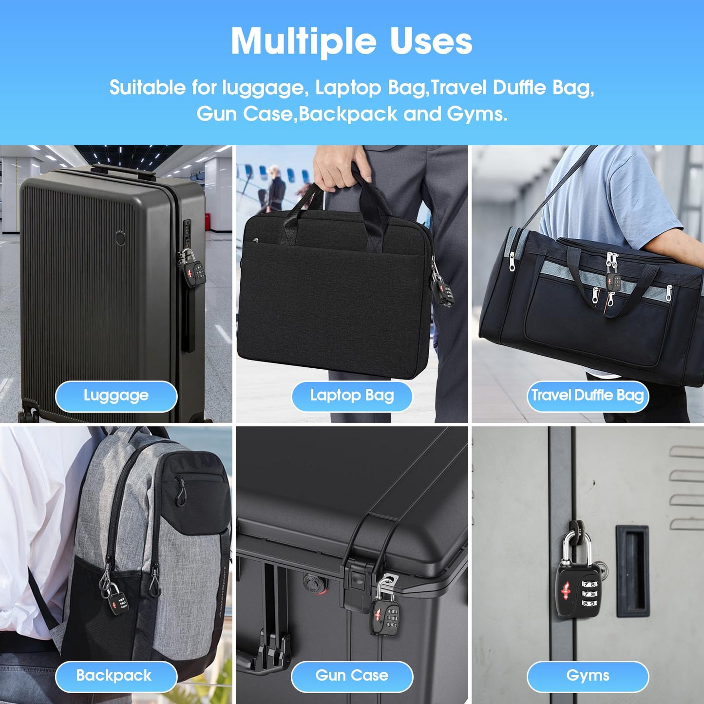 iGurutr TSA Locks 4-Pack - Ultra Lightweight Travel & Gym Combo Locks (54g Each!), TSA Approved Secure Luggage Locks for Suitcases, School Backpacks, Lockers - 3-Digit Code, 2.36in Compact Design