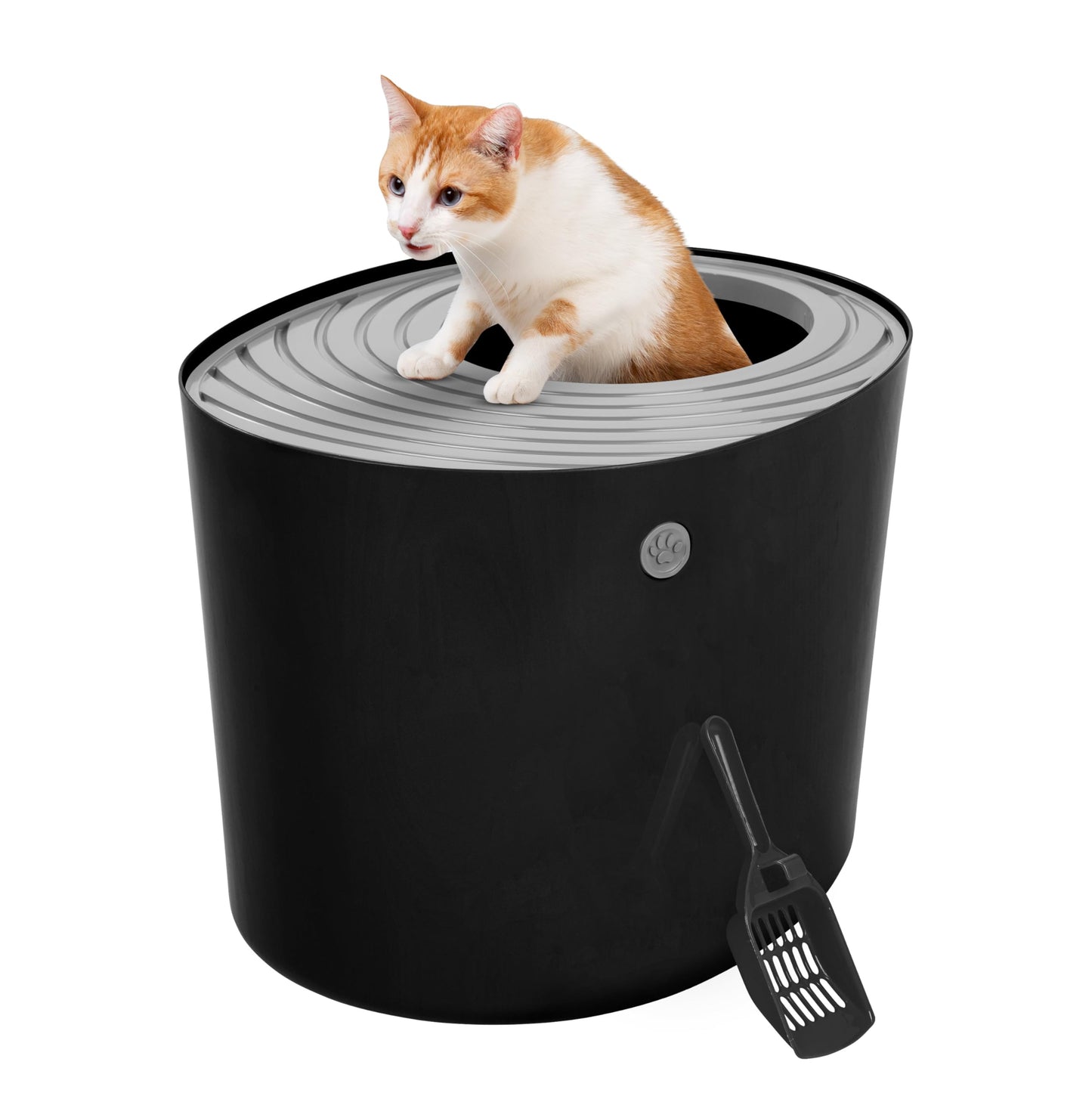 IRIS USA Cat Litter Box, Large Top Entry with Litter Catching Lid and Scoop, Dog Proof, Cat Box Enclosure, Black/Gray