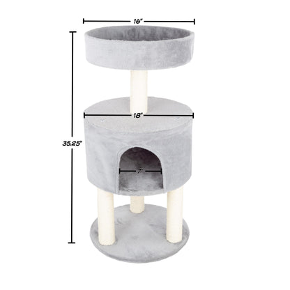 4-Tier Round Cat Tower - Large Cat Condo, Napping Perch, and 4 Sisal Rope Scratching Posts - Cat Tree for Indoor Cats by PETMAKER (Gray)
