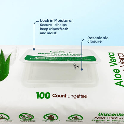 Best Pet Supplies Pet Wipes for Dogs - Dog Wipes Cleaning Deodorizing, for Coats, Ears, Paws - Hydrating, Aloe Vera