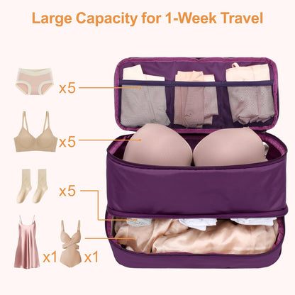 Cambond Travel Underwear Organizer Bag - 4-in-1 Lightweight Double Layer Bra Underwear Travel Bag Organizer, Portable Expandable Compression Packing Organizer, Packing Cubes for Women