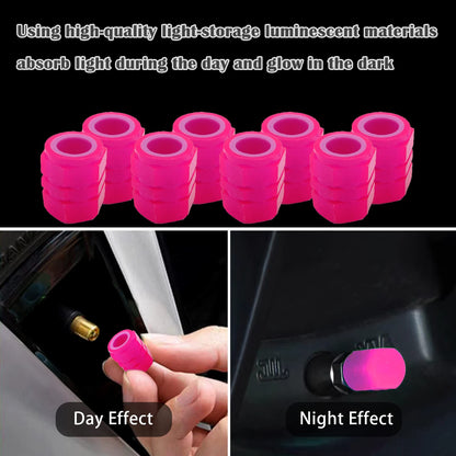 8PCS Car Tire Valve Stem Caps, Universal Noctilucent Waterproof Car Wheel Tire Caps, Suitable for Air Valve Caps for Cars, Motorcycles, Bicycles (Pink)