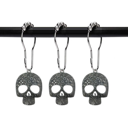ZILucky Set of 12 Sugar Skull Shower Curtain Hooks Decorative Home Bathroom Stainless Steel Rustproof Skeletons Shower Curtain Rings Decor Accessories (Pewter)