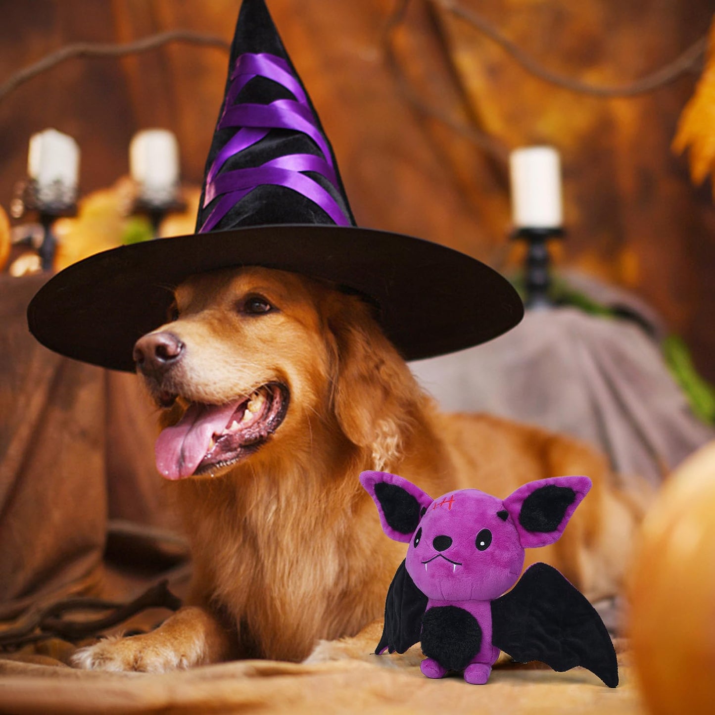 Blnboimrun Halloween Dog Toys for Aggressive Chewers, Squeaky Plush Bat with Crinkle Paper, Durable Interactive Chew Toys for Small, Medium & Large Dogs, Indoor Outdoor Play Pet Gift