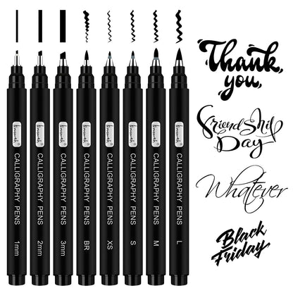 Brusarth Calligraphy Pens,8 Size Calligraphy Pens for Writing,Brush Pens Calligraphy Set for Beginners, Hand Lettering Pens
