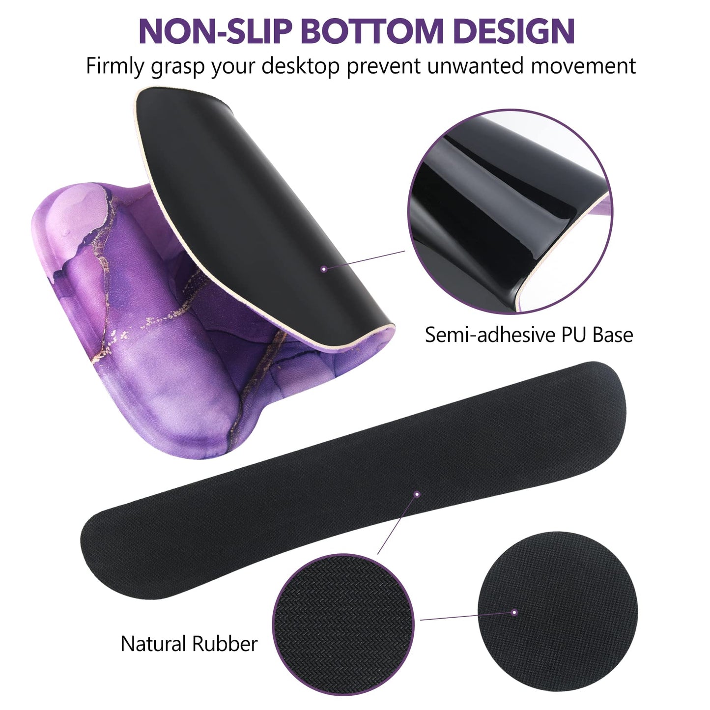 AIMSA Ergonomic Keyboard Wrist Rest and Mouse Pad with Wrist Support Set, Memory Foam Non-Slip Rubber Base, for Home, Office, Easy Typing, Pain Relief, Purple Marble