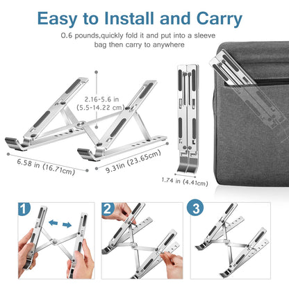 ivoler Laptop Stand, Laptop Holder Riser Computer Tablet Stand, 6 Angles Adjustable Aluminum Ergonomic Foldable Portable Desktop Holder Compatible with 10-15.6” MacBook,iPad, HP, Dell, Lenovo Silver