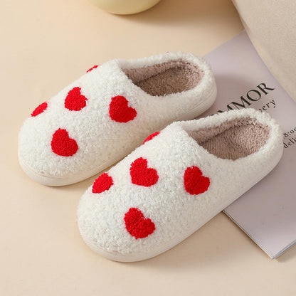 Adisputent House Slippers for Women Indoor and Outdoor,Winter Warm Plush Fuzzy Cow Slippers for Men with Memory Foam,Cozy Soft House Shoes with Non-Slip Sole Z Love Heart 5-6 Women/4-5 Men