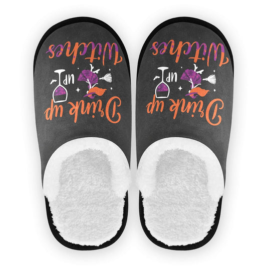 Boccsty Drink Up Witches Spa Slippers Halloween House Slippers Memory Foam Slippers Indoor Outdoor Non-Slip Home Shoes L for Men Woman