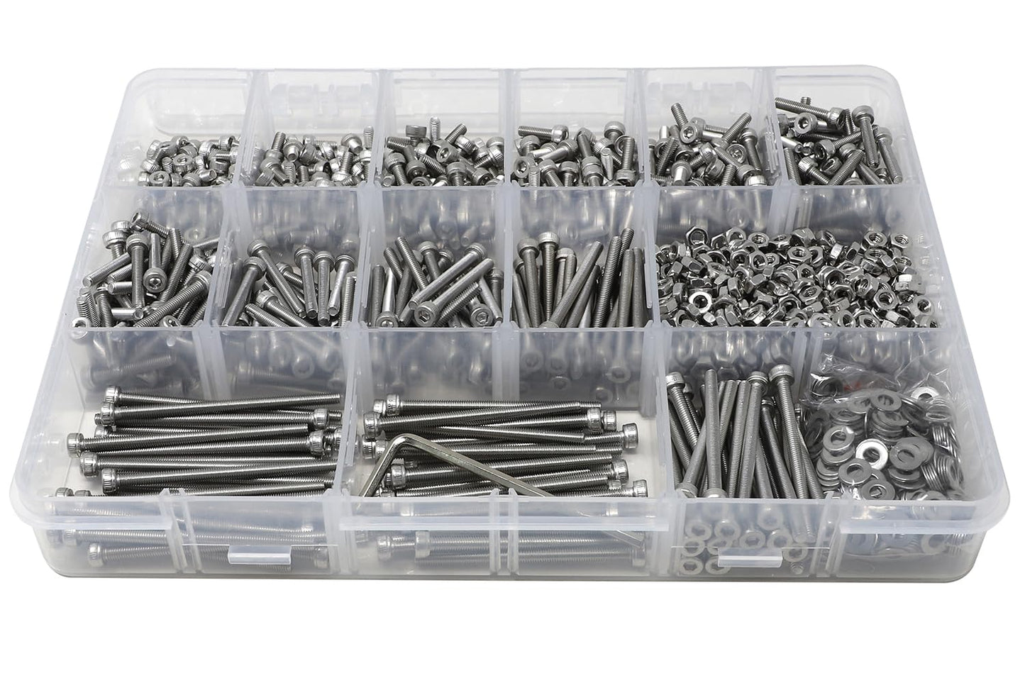 iexcell 1500 Pcs M3 x 4/6/8/10/12/16/20/25/30/35/40/45/50 Stainless Steel 304 Hex Socket Head Cap Screws Blots Nuts Washers Assortment Kit