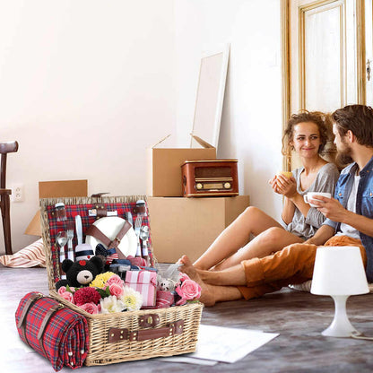 HYBDAMAI Wicker Picnic Basket for 4 with Waterproof Picnic Blanket and Insulated Cooler, Willow Hamper for Camping, Outdoors, Photoshoot, or a Birthday, Valentine’s Day, Wedding Gift