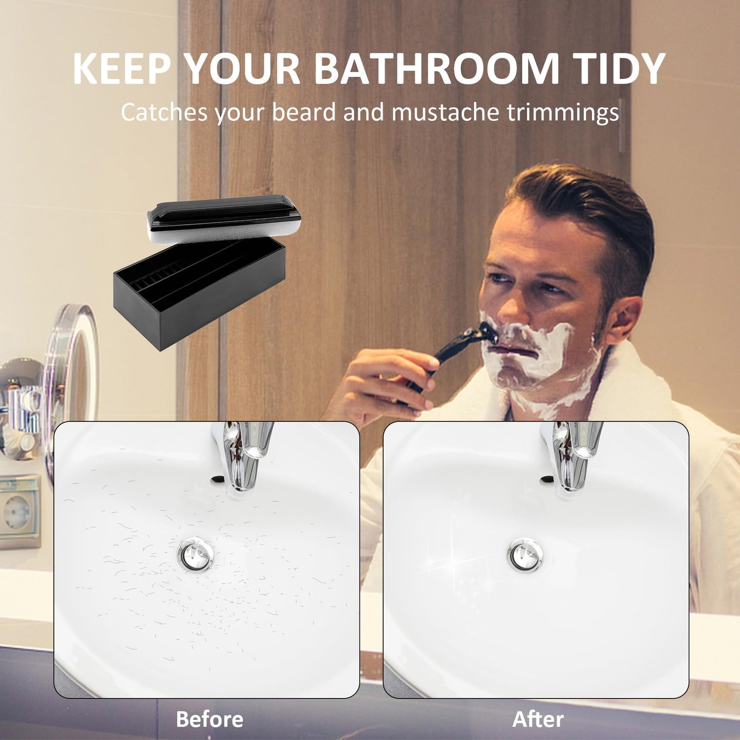 Beard Cleaner Brush and Holder Set: Clean Up Beard Trimmings from Sinks and Countertops After Shaving - Best Gifts For Men Beard Brush Clean Up Sink (Set)