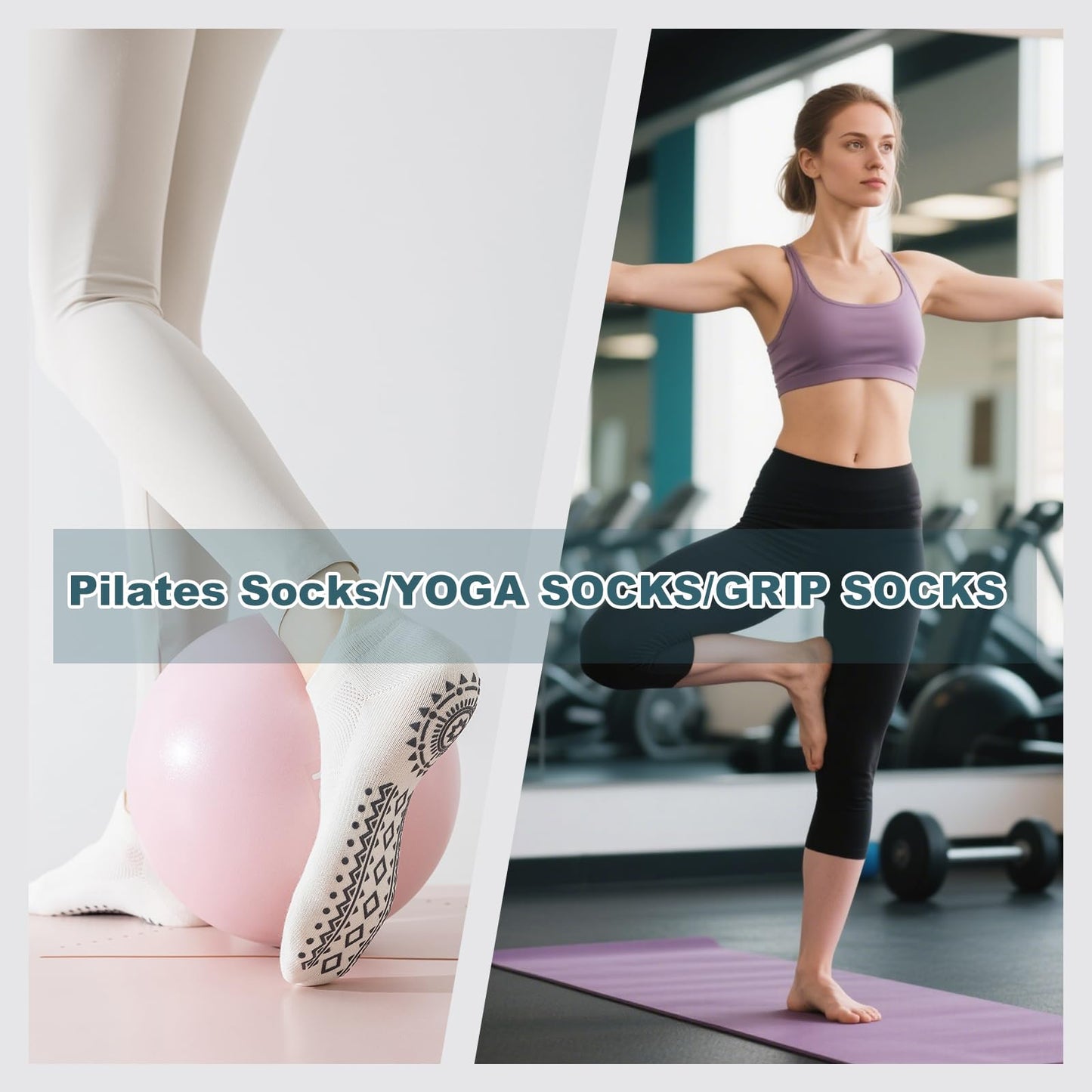 BISOUSOX Grip Socks Pilates Socks, Grippy Sock Woman Yoga Slipper Non Slip Ankle Sticky Sock Barre Ballet Hospital