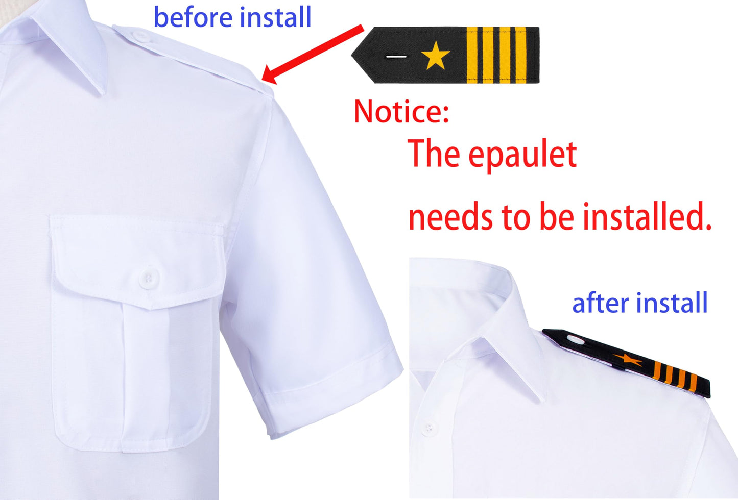 6PCS Men's Yacht Captain Sailor Costume Adult Shirt Hat Accessories Set Party Cosplay X-Small White