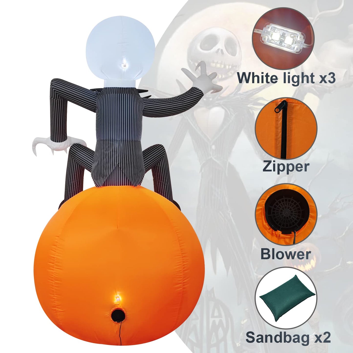 6 Ft Inflatable Halloween Yard Decorations - Outdoor Blow Up Yard Pumpkin Decor - Built-in LED Lights for Outdoor Halloween Lawn Decor