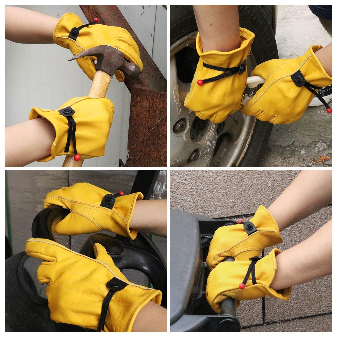HLDD HANDLANDY 2 Pairs Cowhide Leather Work Gloves for Men & Women, Reinforced Durable Palm, Heavy Duty for Construction, Welding, Yardwork, Farm, Mechanic, Gardening, Driving