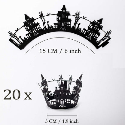 Whaline 60 Pack Halloween Cupcake Wrappers Spiderweb/Witch/Castle Laser Cut Paper Liners Holders for Halloween Party Wedding Birthday Decoration (Black)